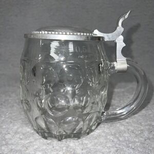 VTG Dimpled German Beer Stein Glass Mug‎ Rastal With Flat Pewter Lid
